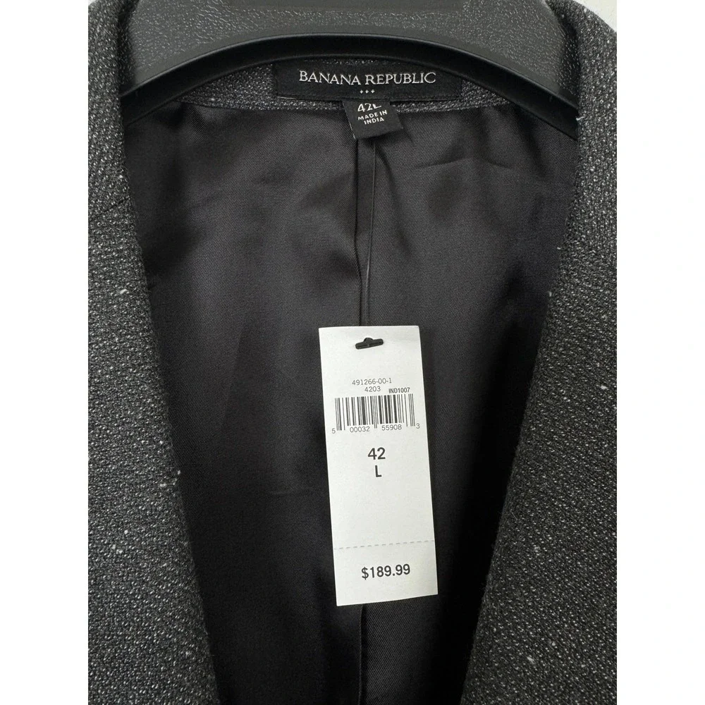 Banana Republic Blazer Men Dark Charcoal Grey Slim Fit Textured Sport Coat 42L